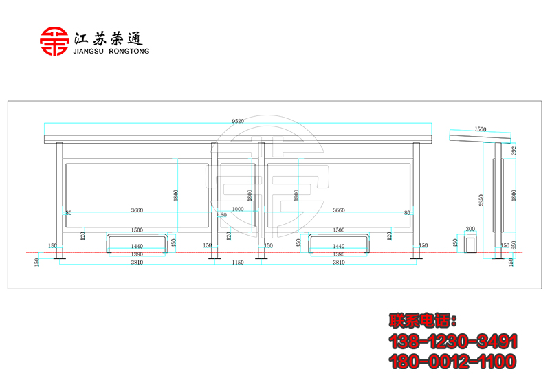 鄉(xiāng)鎮(zhèn)公交候車亭的尺寸特征